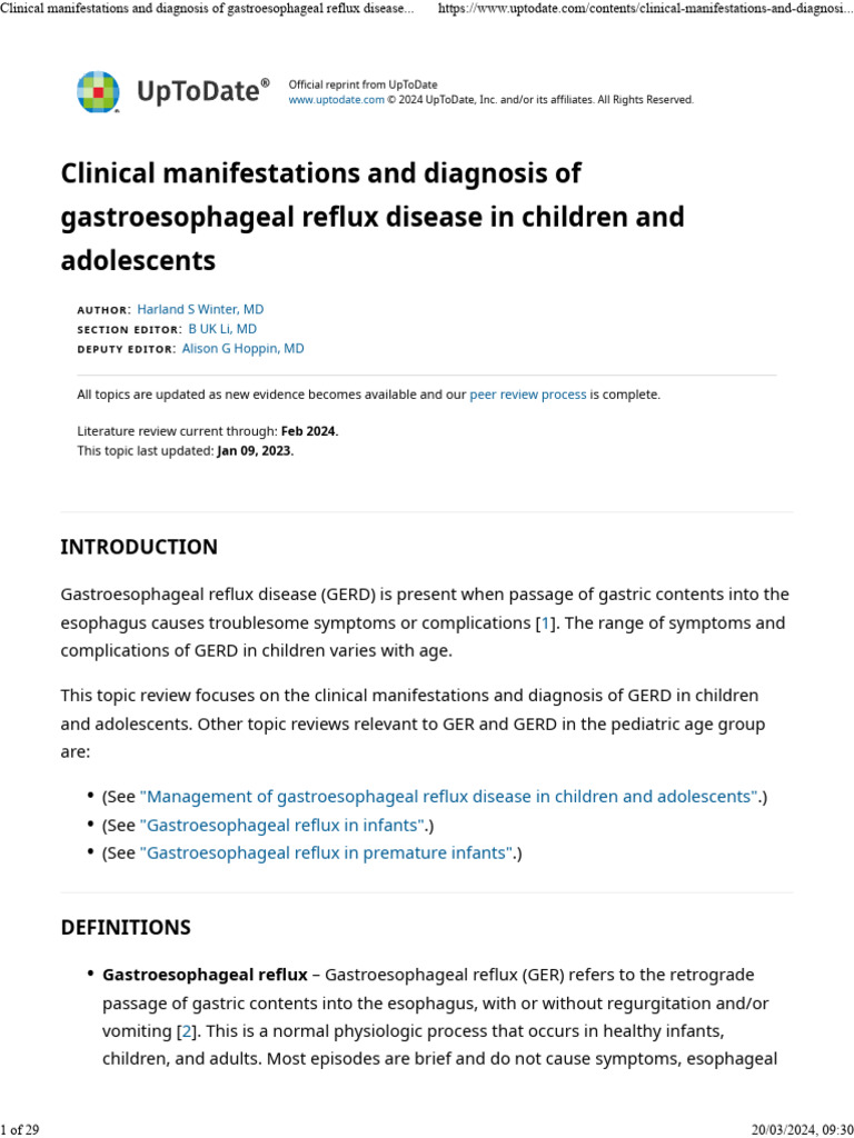 GERD in Children: Symptoms & Diagnosis | PDF | Gastroesophageal Reflux ...