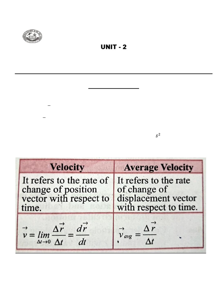 Velocity Definition for Class 11 Physics | PDF