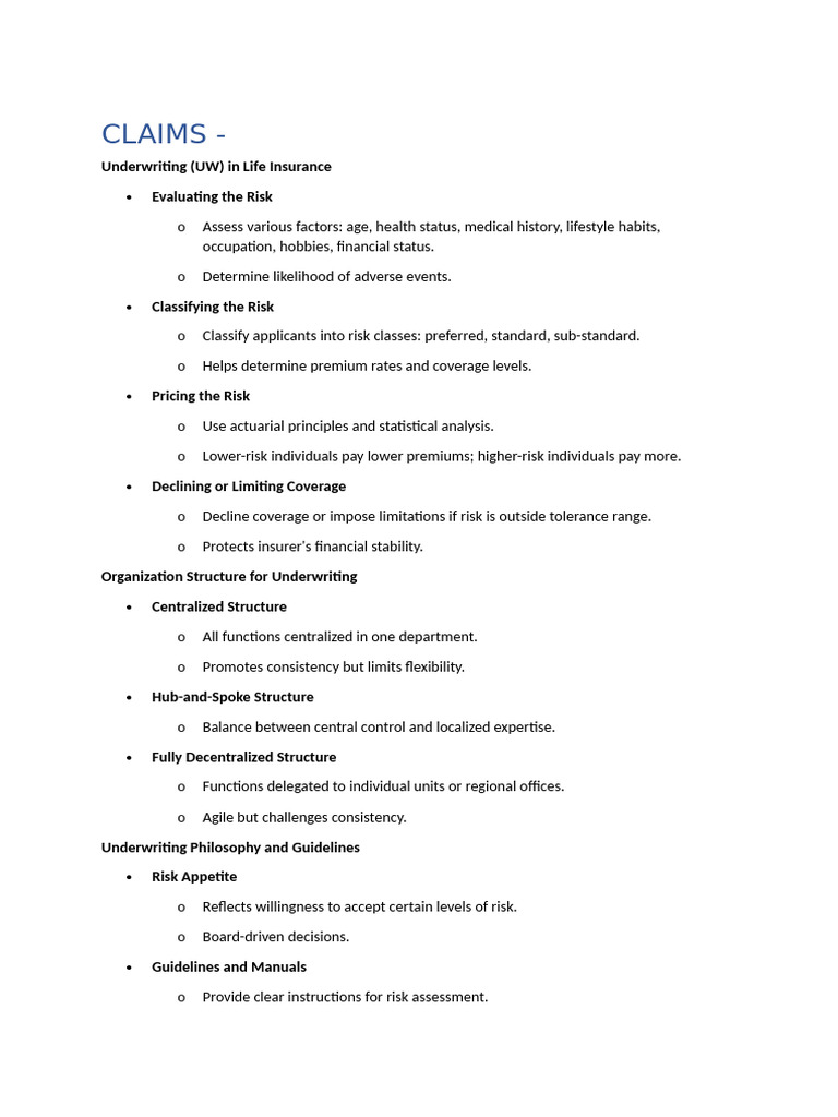 Life Insurance Underwriting Overview | PDF | Risk | Insurance