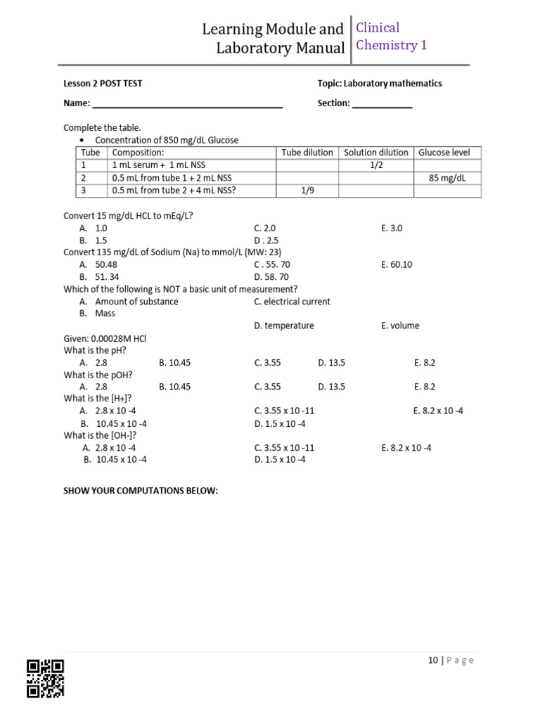 Clinical Chemistry Laboratory Math Guide | PDF
