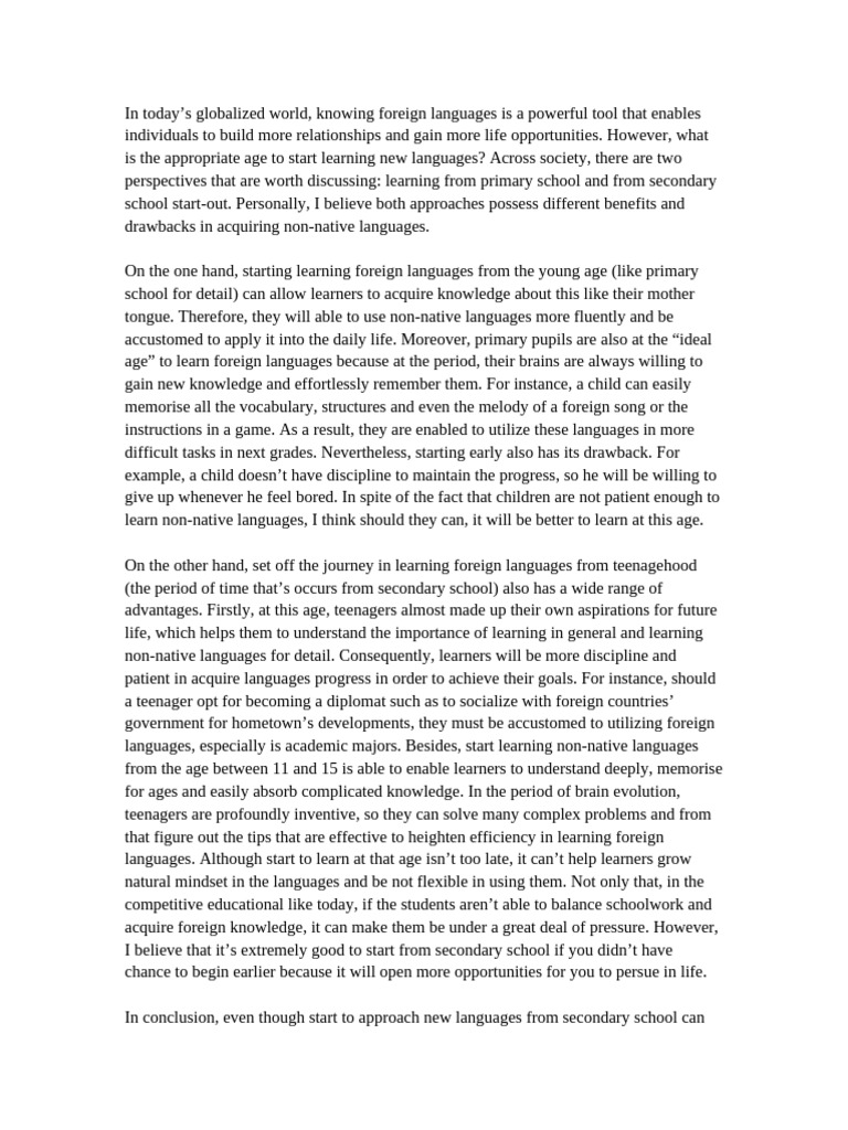 Best Age to Start Learning Languages | PDF | Foreign Language | Adolescence