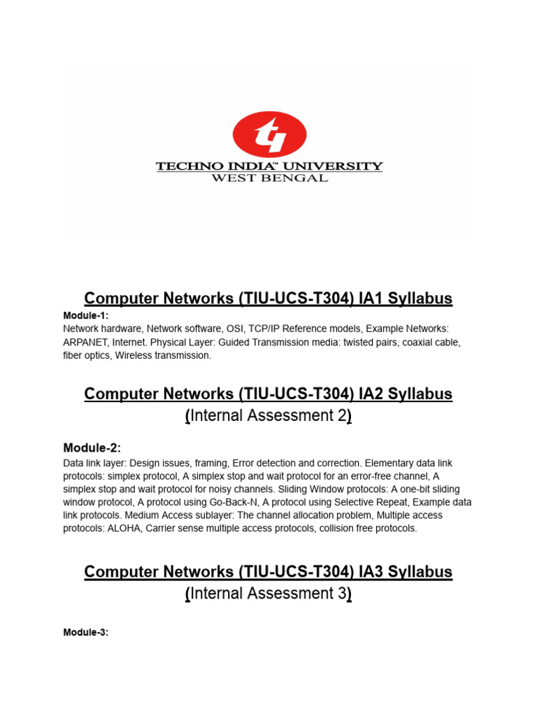 Computer Networks Syllabus Overview | PDF
