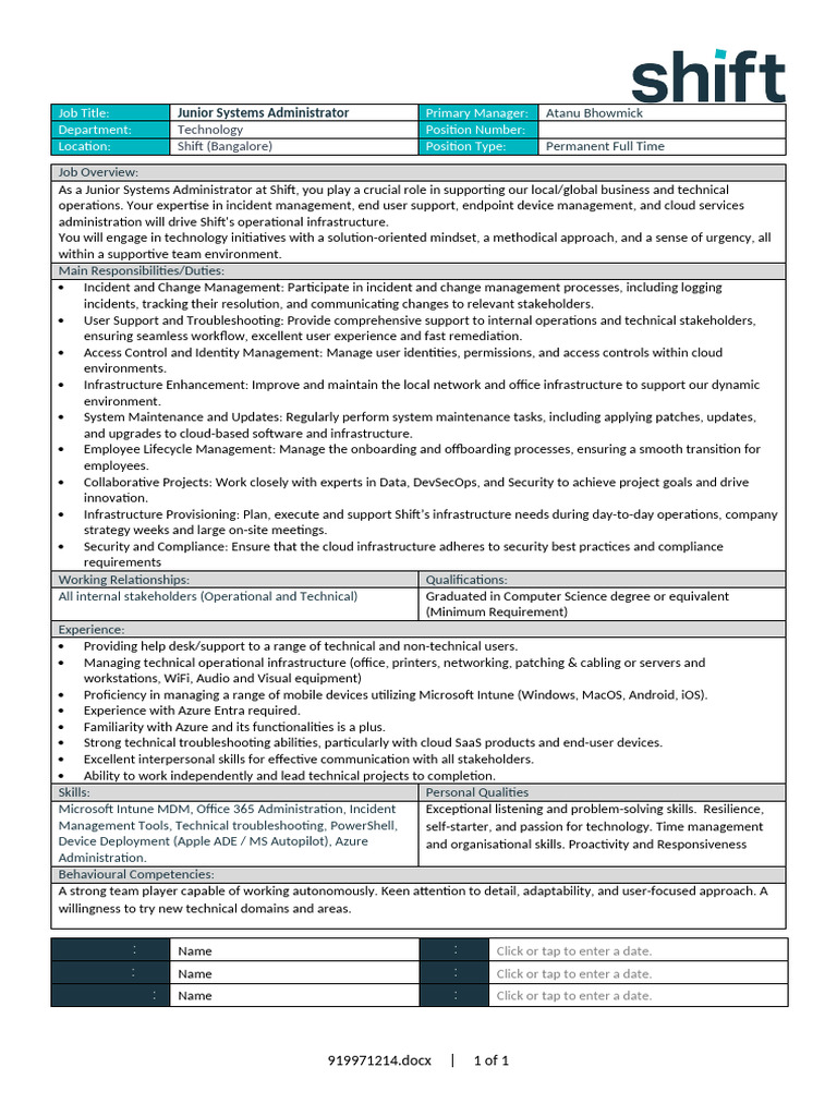 Junior Systems Administrator Job in Bangalore | PDF | Cloud Computing ...