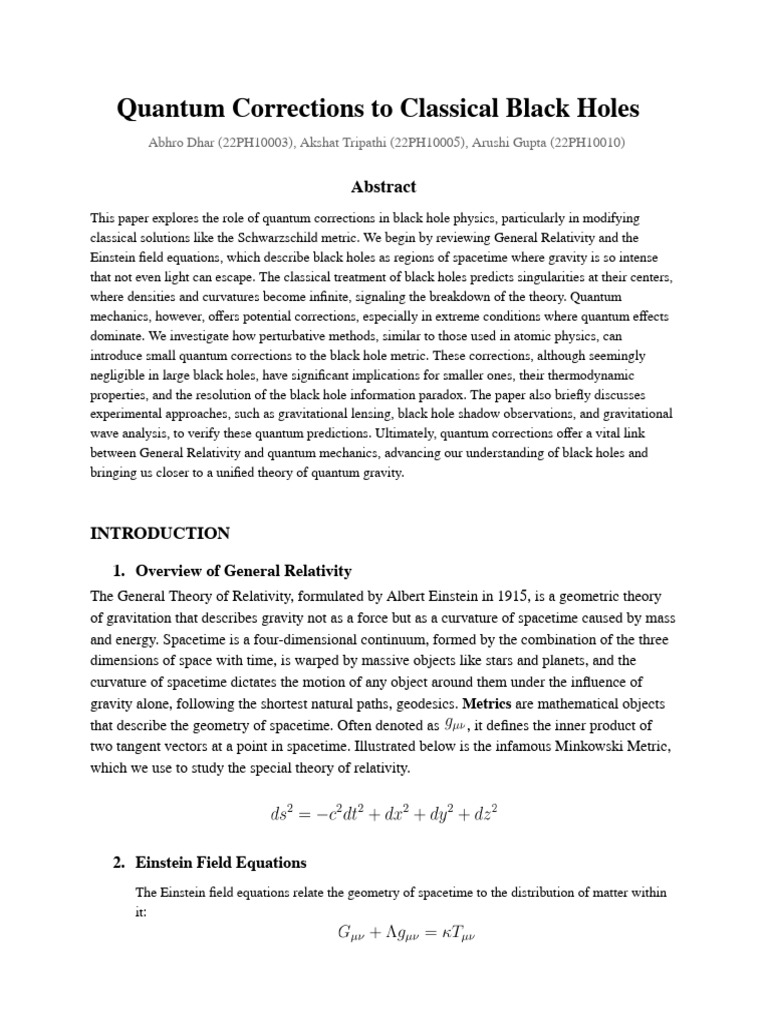 Quantum Corrections in Black Hole Physics | PDF | General Relativity ...