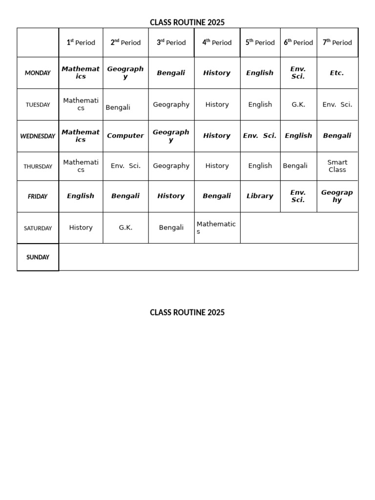 Class 6 Routine | PDF