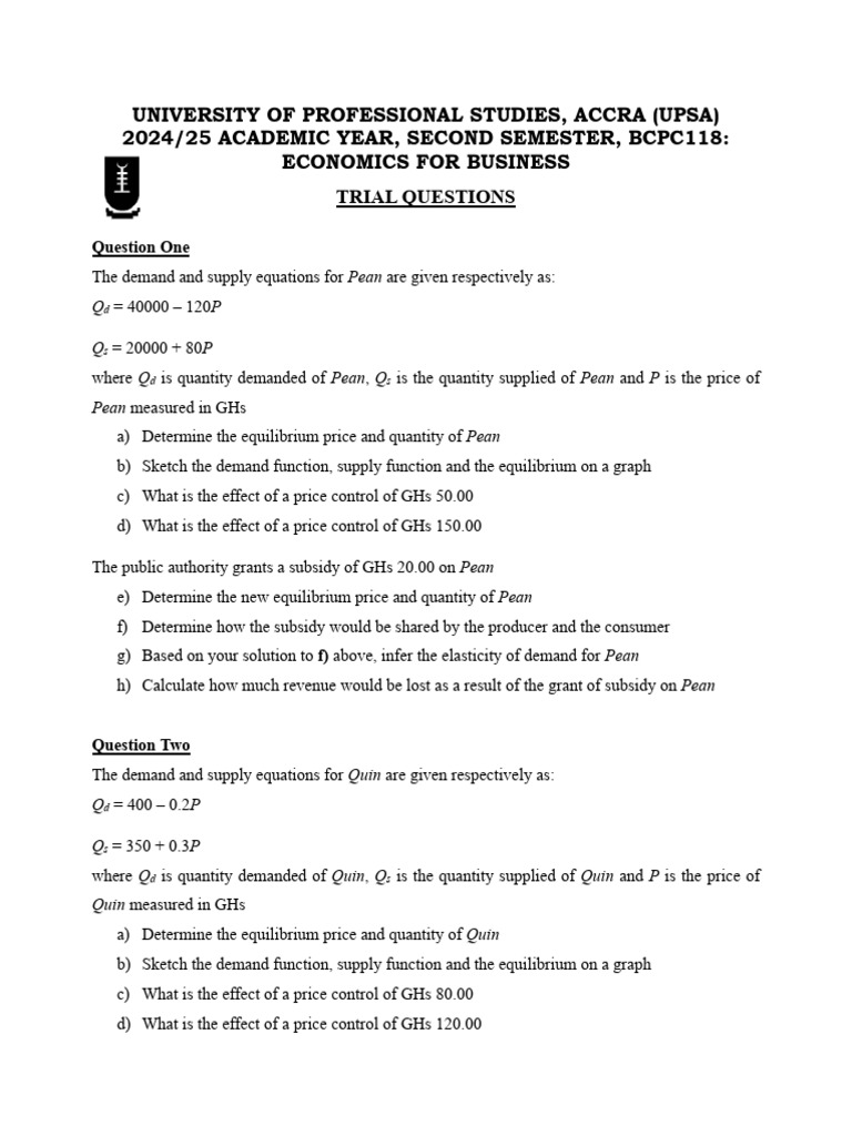 Economics for Business Trial Questions | PDF | Demand | Measures Of ...