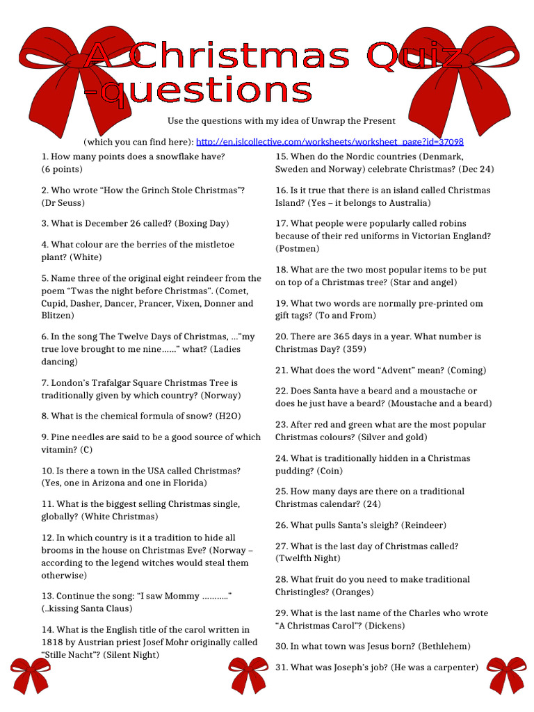 A Christmas Quiz Questions Fun Activities Games Games Icebreakers Tests ...