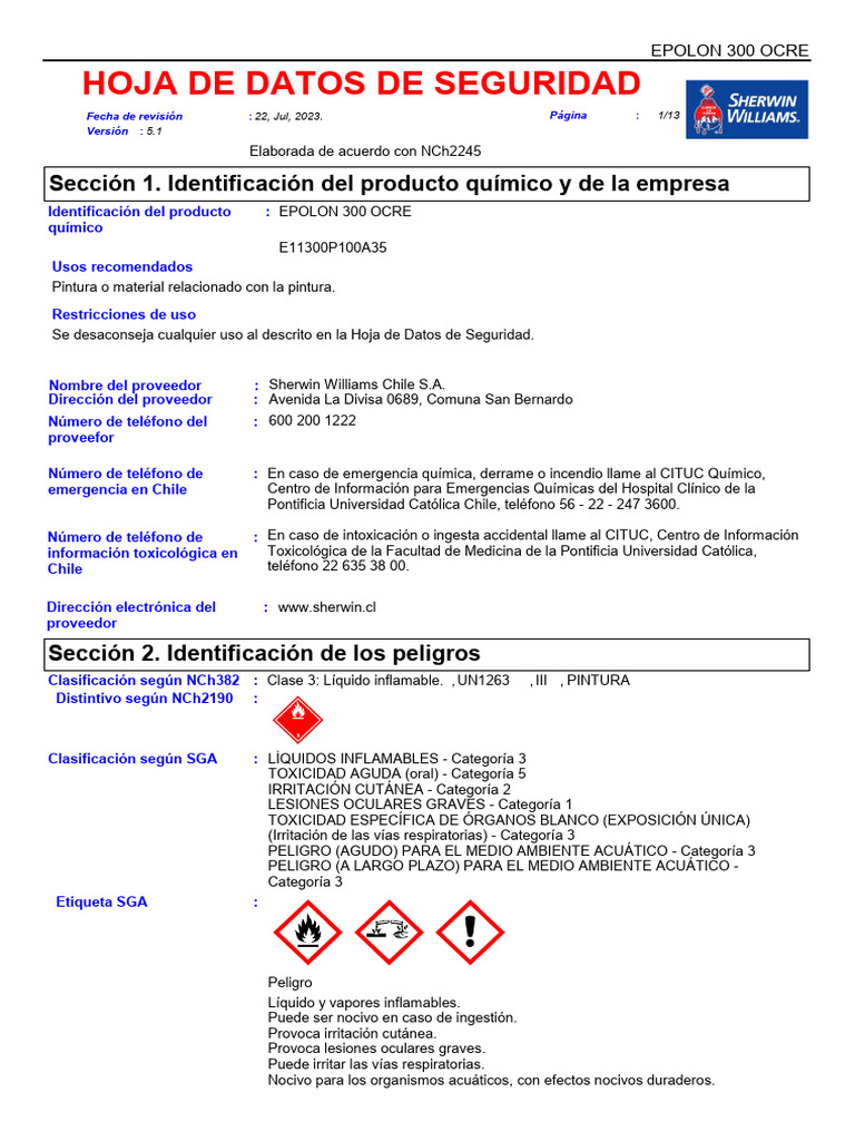 HDS - Epolon - 300 - Ocre - Sherwin - Williams - 22-07-2023 | PDF ...