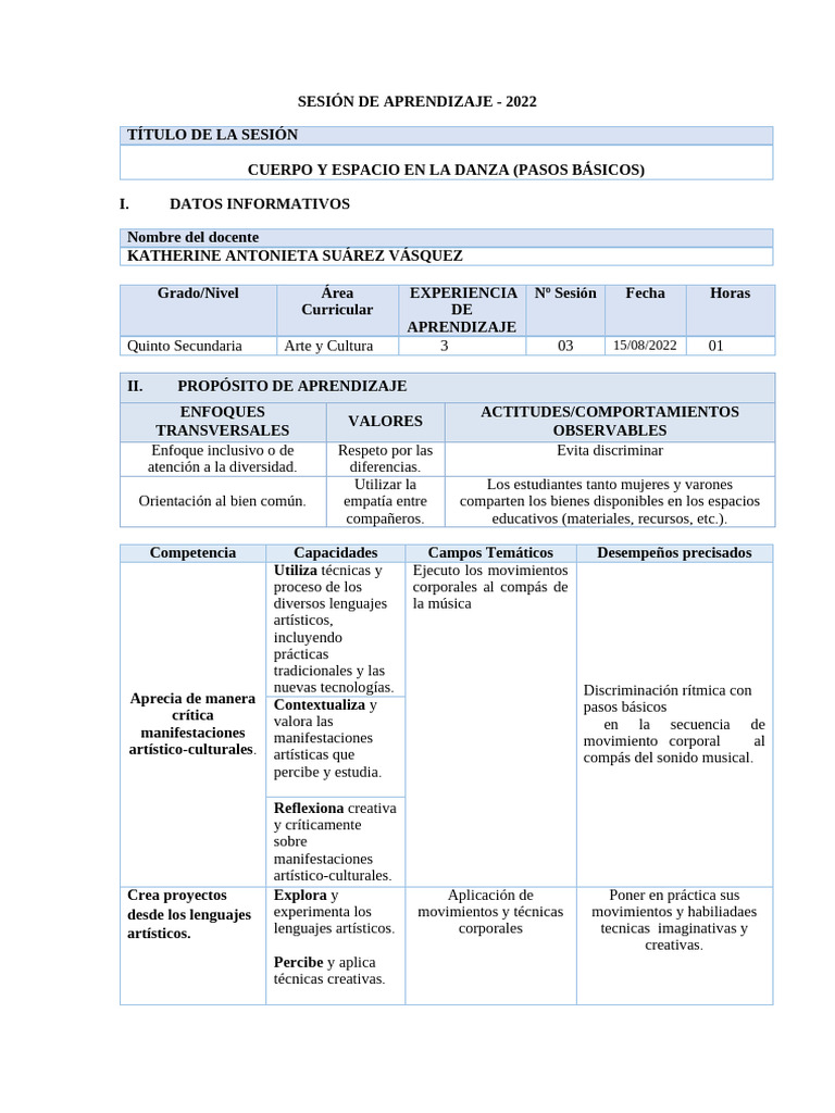 Pasos Básicos de Danza en Secundaria | PDF | Aprendizaje | Evaluación