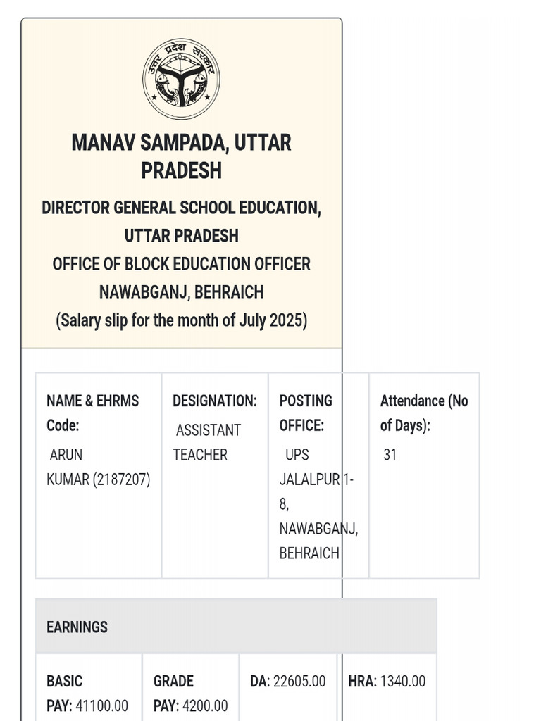 Salary Slip For The Month of July 2025 | PDF