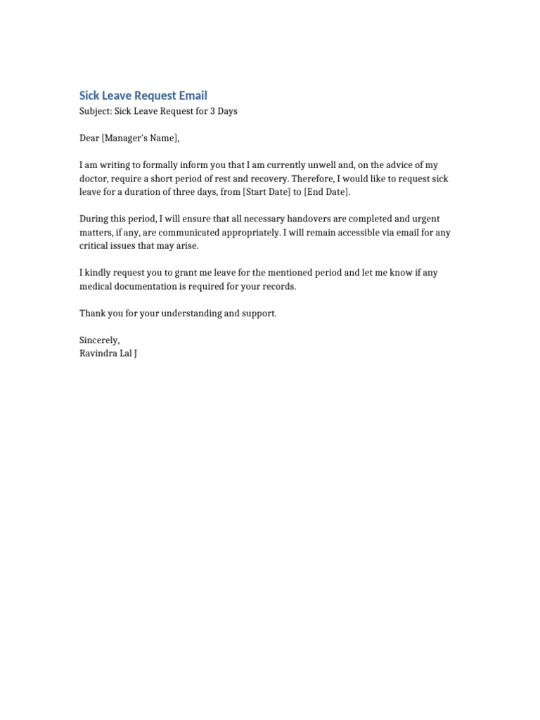 Sick Leave Request RavindraLalJ | PDF