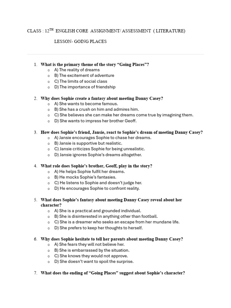 Going Places: Class 12 Assignment Guide | PDF | Dream | Adolescence