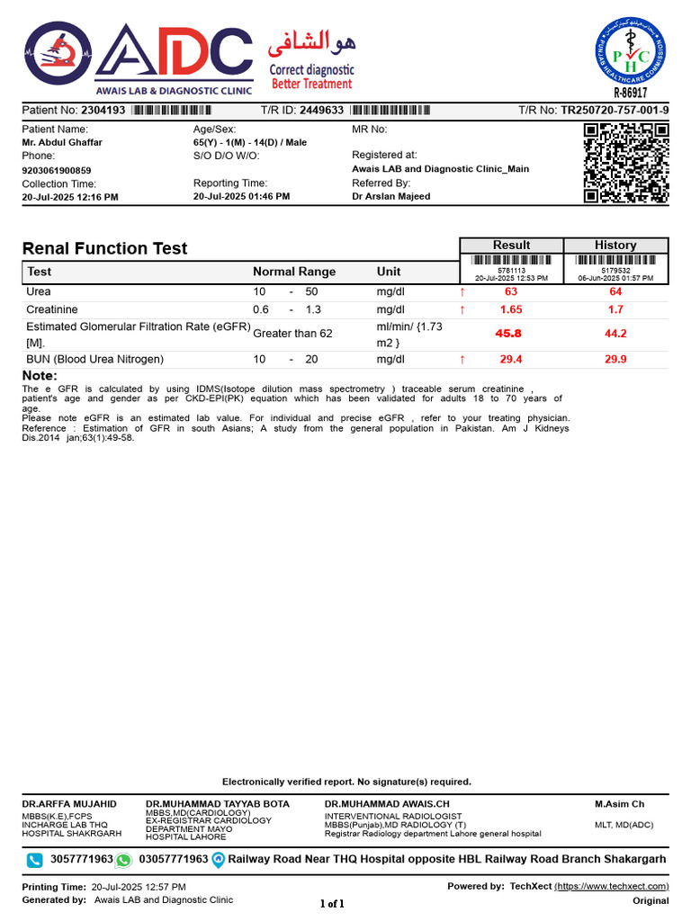 Kidney Function Test Report Summary | PDF | Internal Medicine | Nephrology