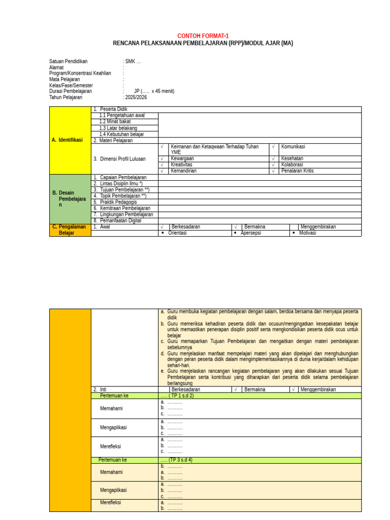 RPP Deep Learning untuk SMK 2025 | PDF