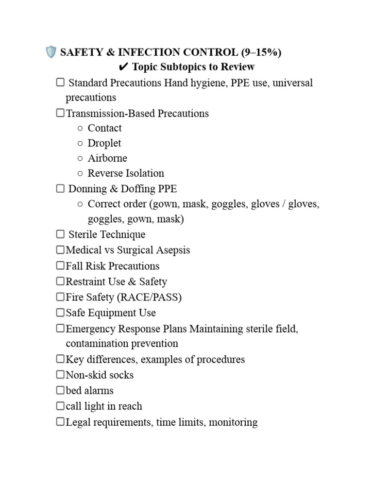 ? Safety & Infection Control (9-15%) | PDF