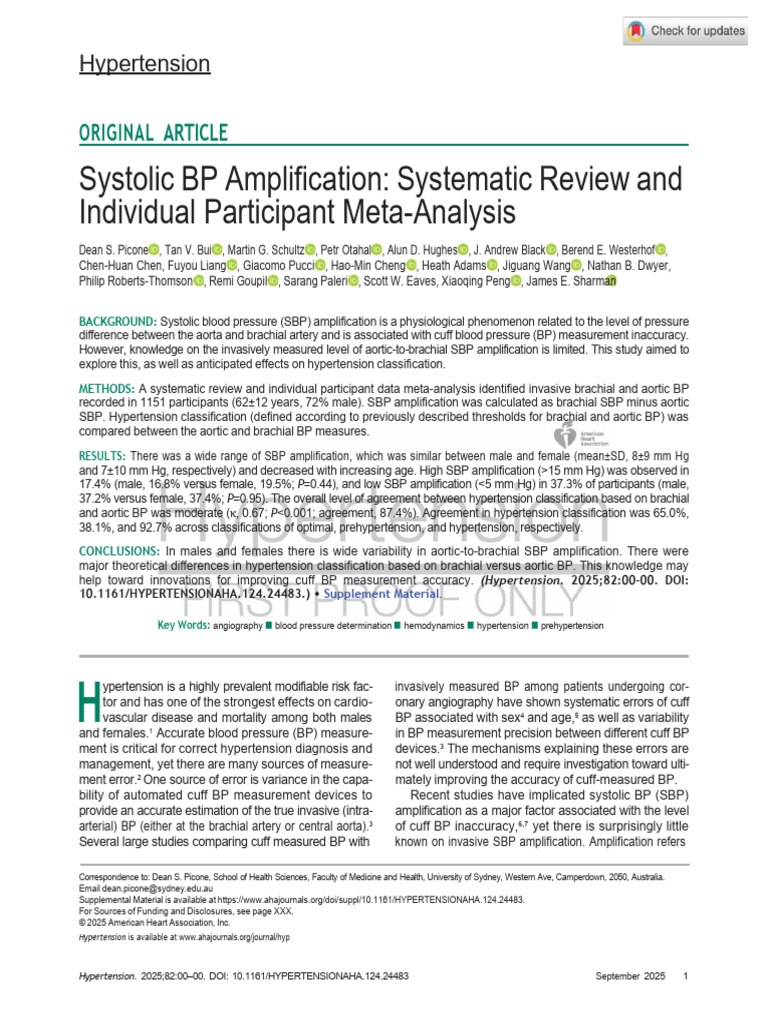 Systolic BP Amplification Study Insights | PDF | Blood Pressure | Aorta