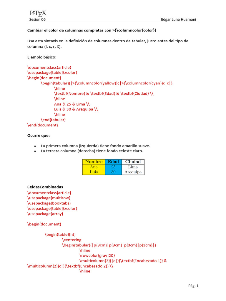 Color en columnas con LaTeX | PDF