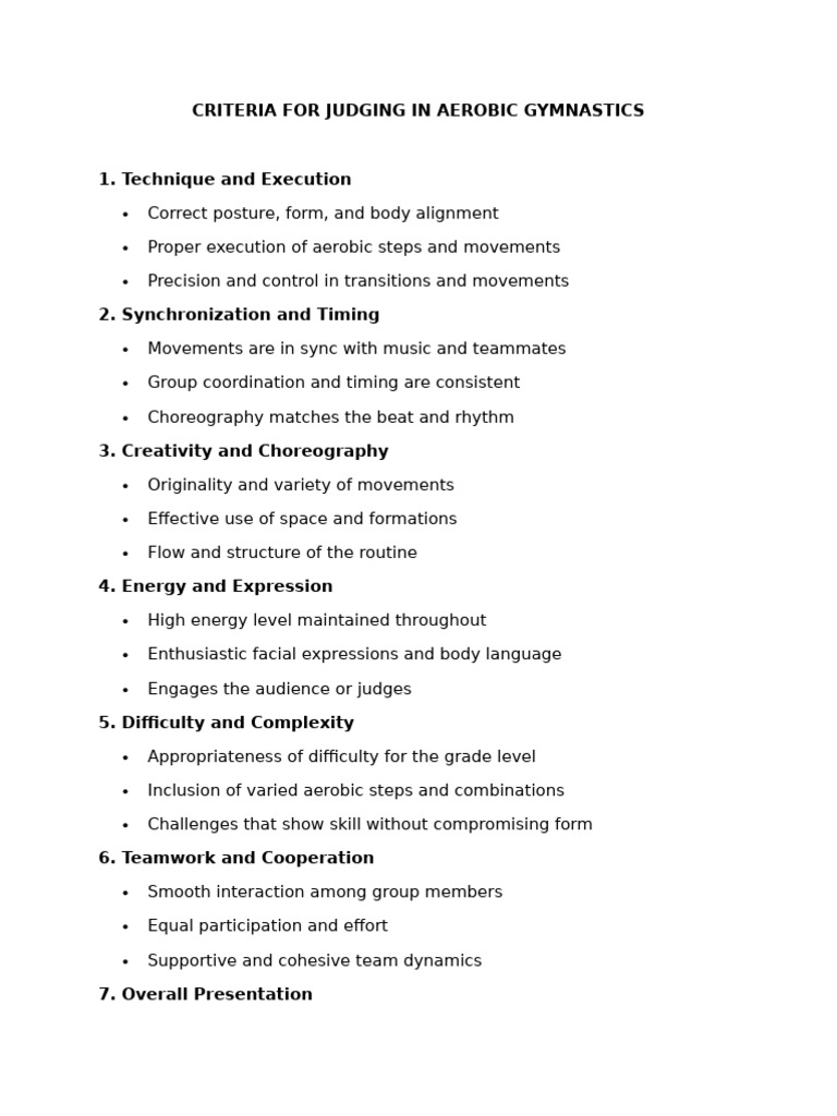 Judging Criteria for Aerobic Gymnastics | PDF