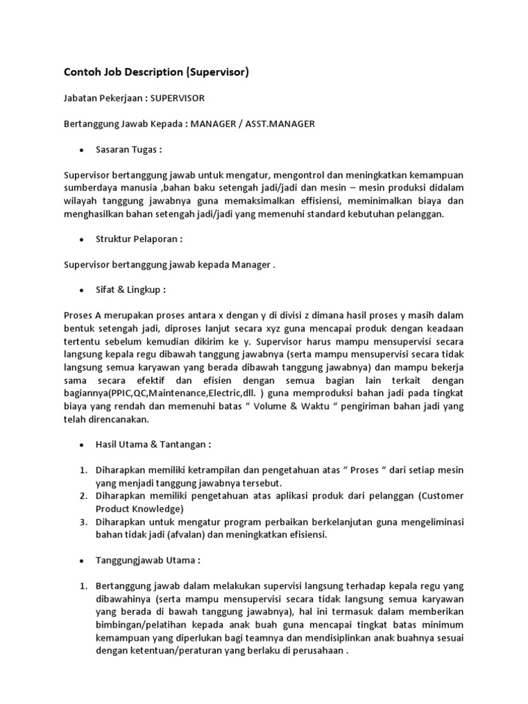 Contoh Job Description & Job Specification