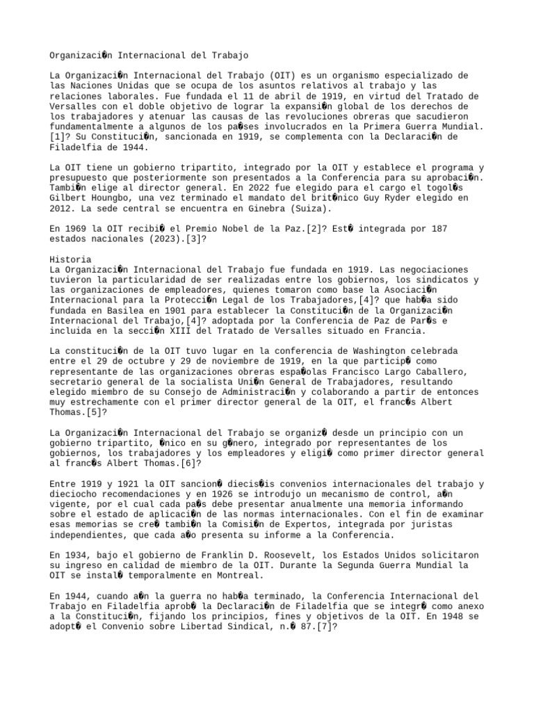 Historia y funciones de la OIT | PDF | Organización Internacional del ...