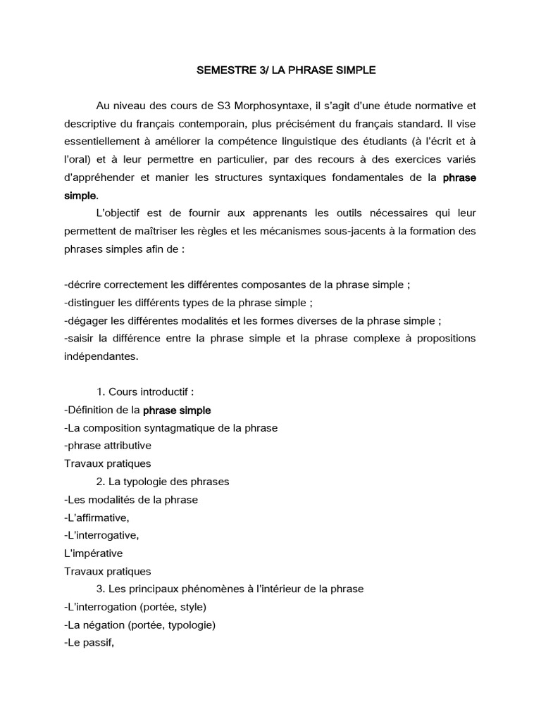 Comprendre la phrase simple en français | PDF | Question | Phrase