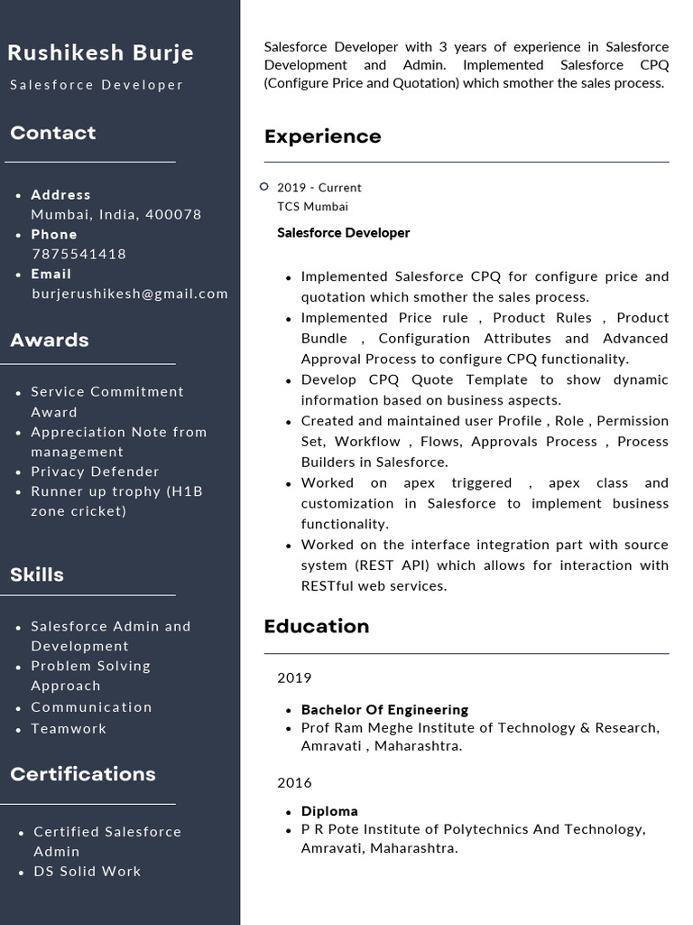 Salesforce Developer Profile: Rushikesh Burje | PDF | Computing | Software