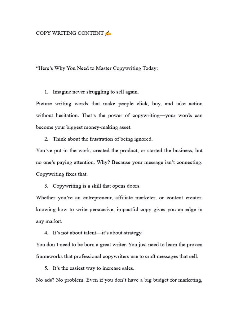 Mastering Copywriting for Success | PDF | Copywriting | Marketing