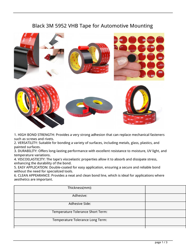 3M 5952 VHB Tape Technical Overview | PDF