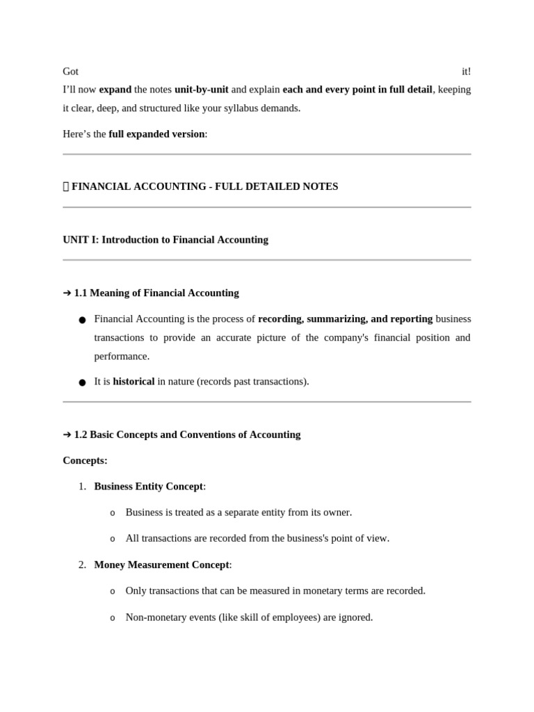Financial Accounting Detailed Notes | PDF | Debits And Credits | Expense