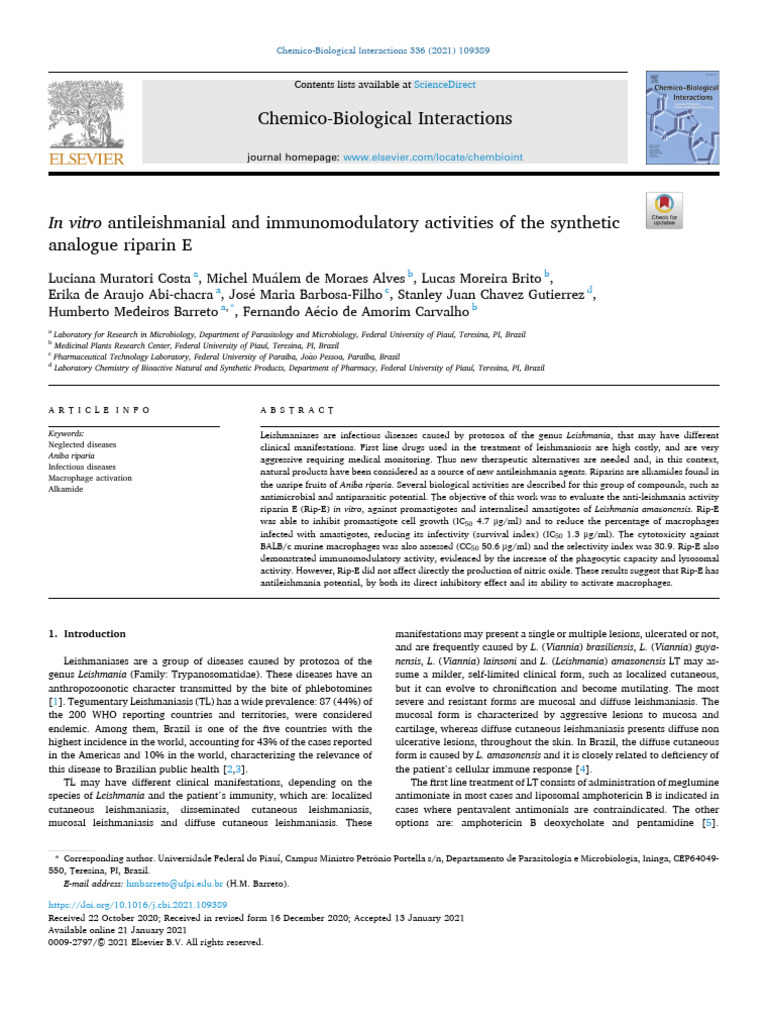 COSTA - in Vitro Antileishmanial and Immunomodulatory Activities of The ...