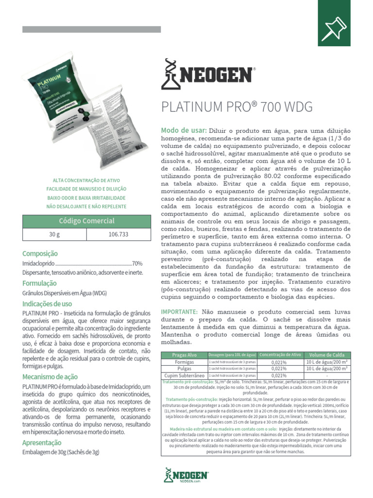 Inseticida Platinum Pro: Imidacloprido 70% | PDF | Inseticida