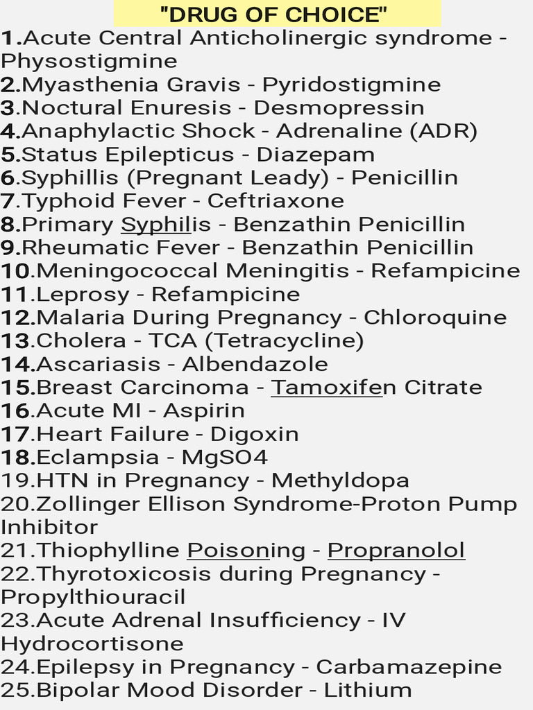 Drug of Choice-1 | PDF | Drugs | Human Diseases And Disorders