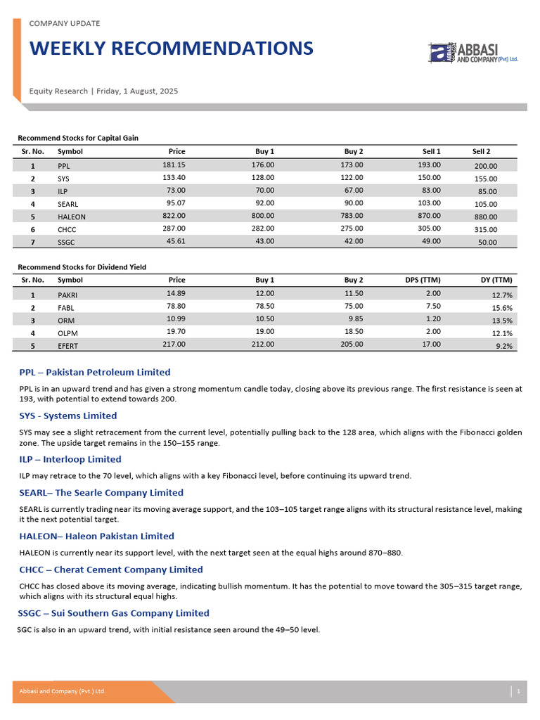 Weekly Stock Recommendations Update | PDF | Valuation (Finance ...