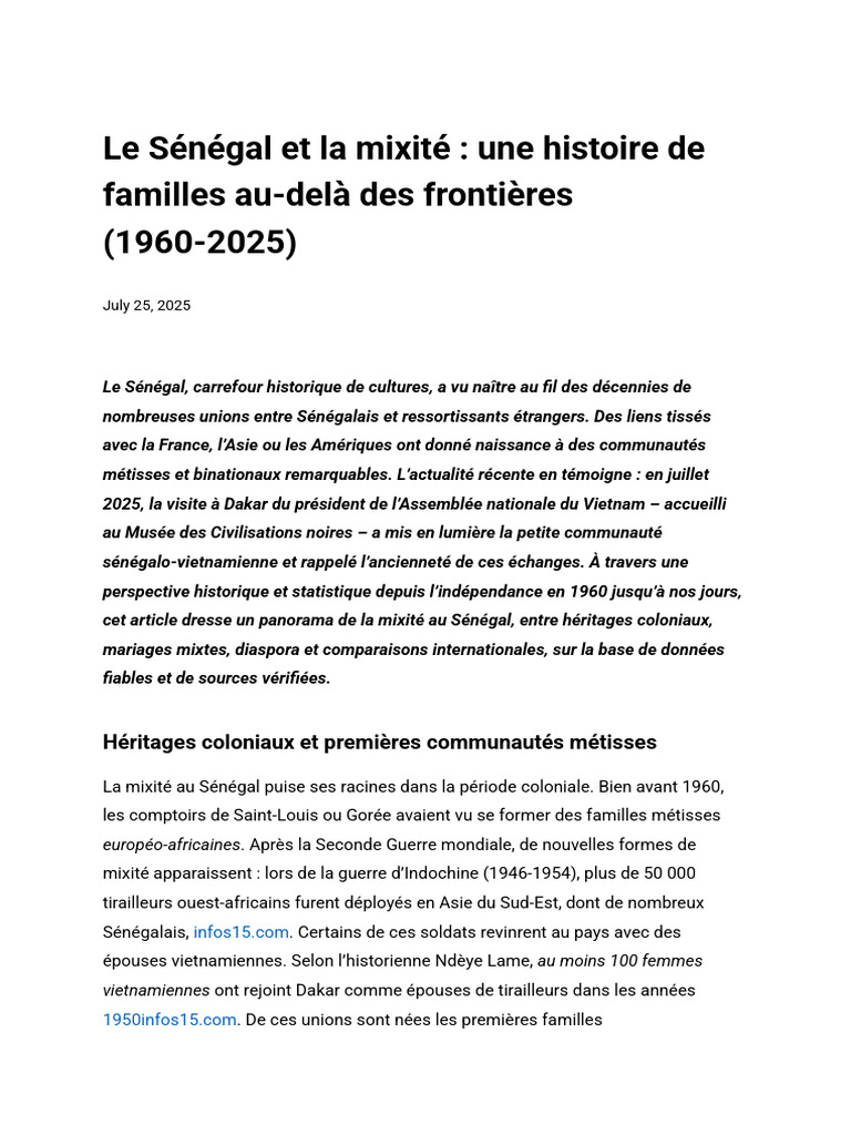 Mixité au Sénégal : Histoire et Évolution | PDF | Sénégal | France