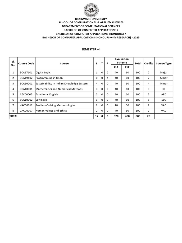 BCA 1st Semester Syllabus 2025 | PDF | Computer Program | Programming