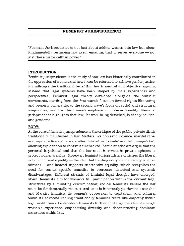 Juris Feminist Jurisprudence and Legal Theory | PDF | Gender Studies ...