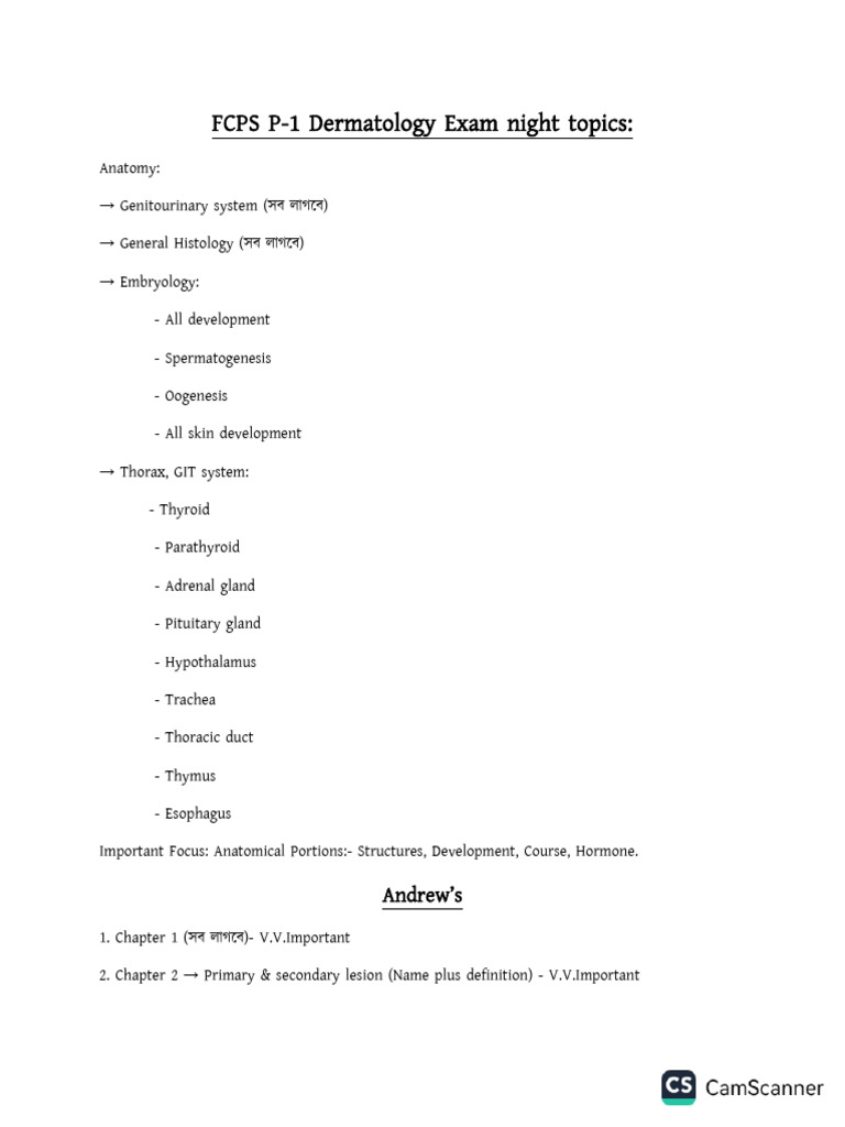 FCPS Part 1 Dermatology Exam Guide | PDF | Endocrine System | Adrenal Gland