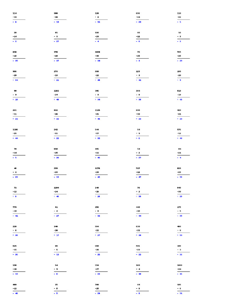 155 Division Sums With Answers | PDF