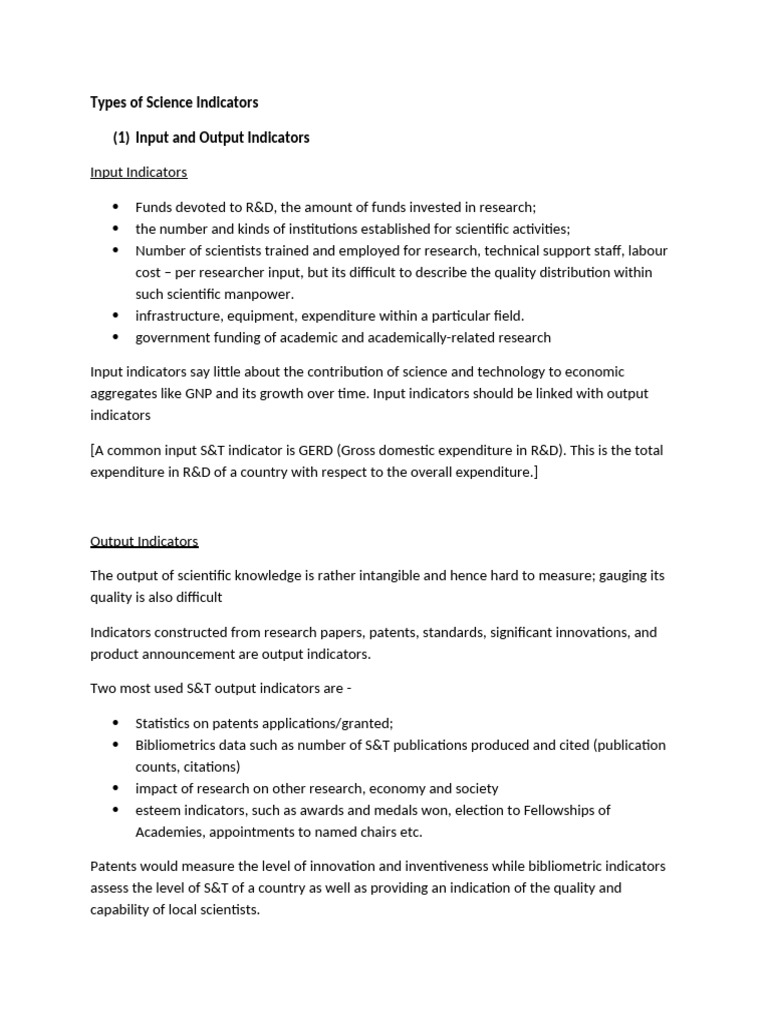 5.1.1 - Types of Science Indicators | PDF | Citation | Science