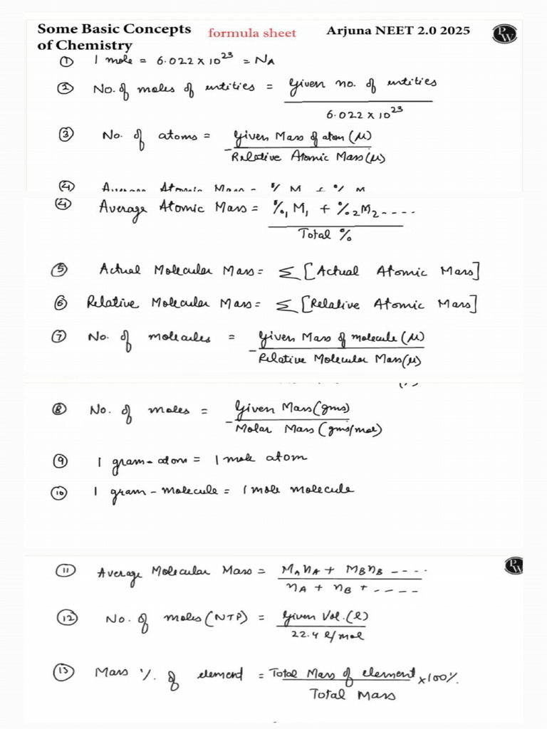 First Chapter Formula Sheet | PDF