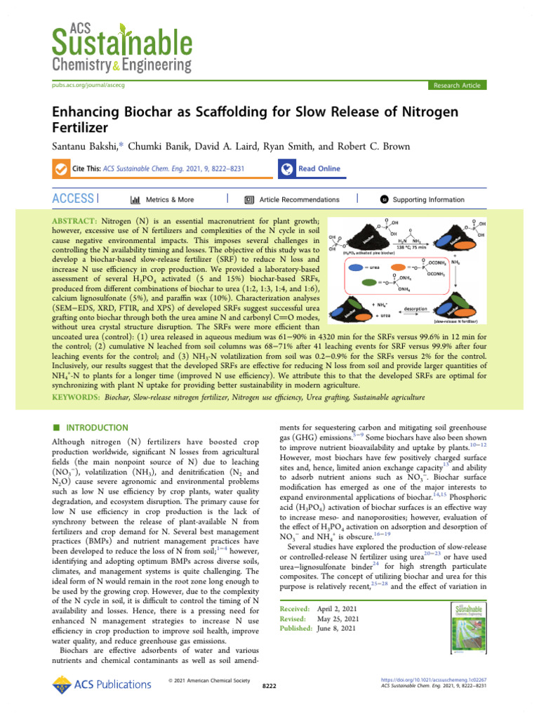 Biochar for Slow-Release Nitrogen Fertilizer | PDF | Fertilizer | Soil