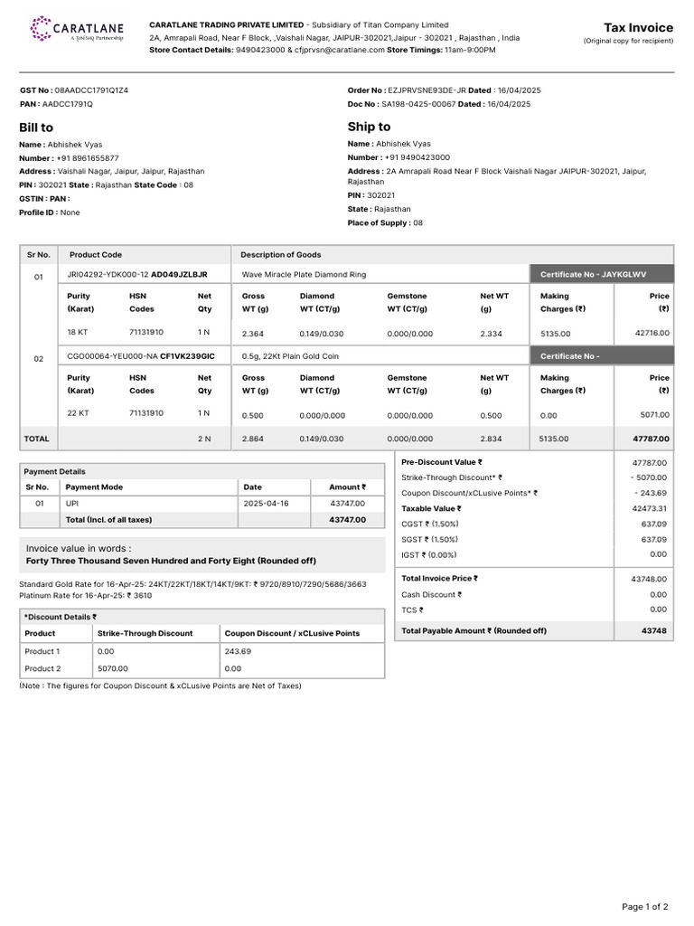 Tax Invoice: SR No. Product Code Description of Goods | PDF | Invoice ...