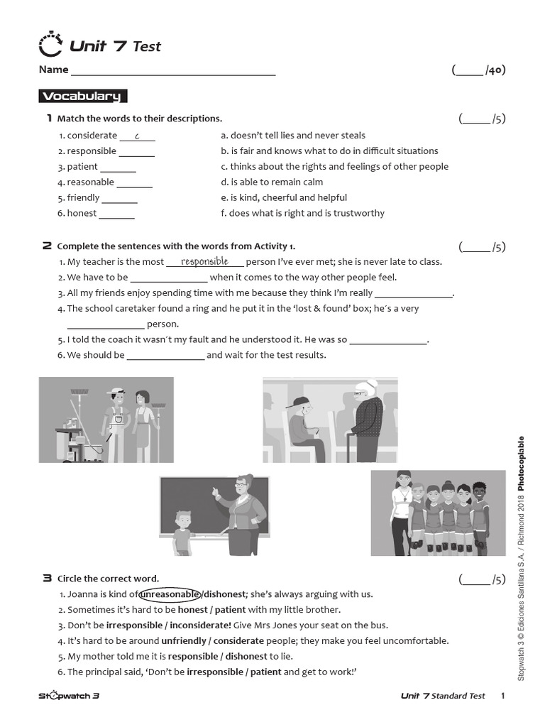 TRM SW3 Standard Test U7 | PDF | Behavioural Sciences | Psychology