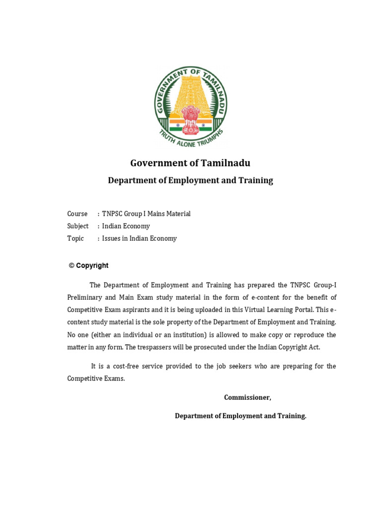 Indian Economy Issues for TNPSC Exam | PDF | Inflation | Unemployment