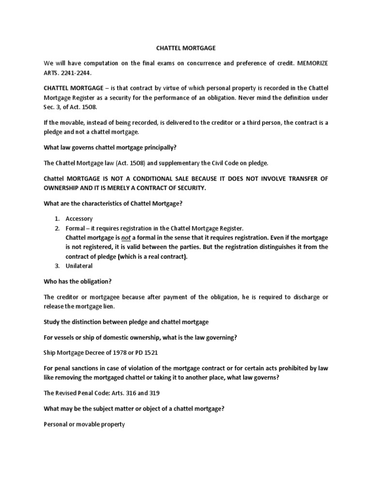 Understanding Chattel Mortgage Law | PDF | Mortgage Law | Foreclosure