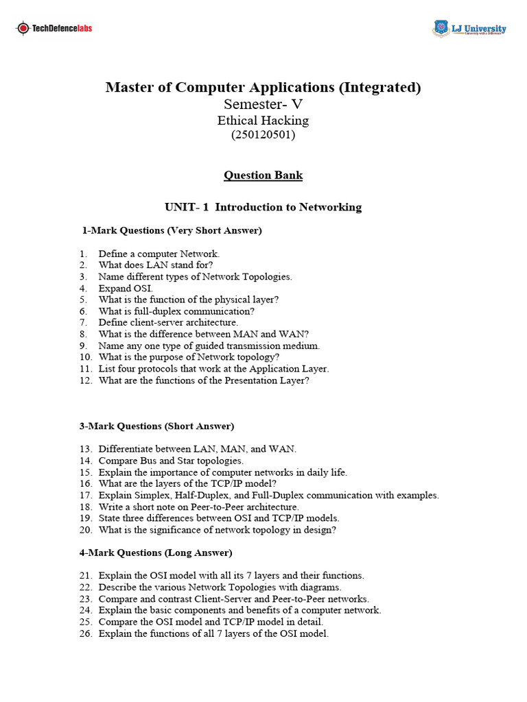 Computer Networking MCQ Question Bank | PDF | Computer Network ...