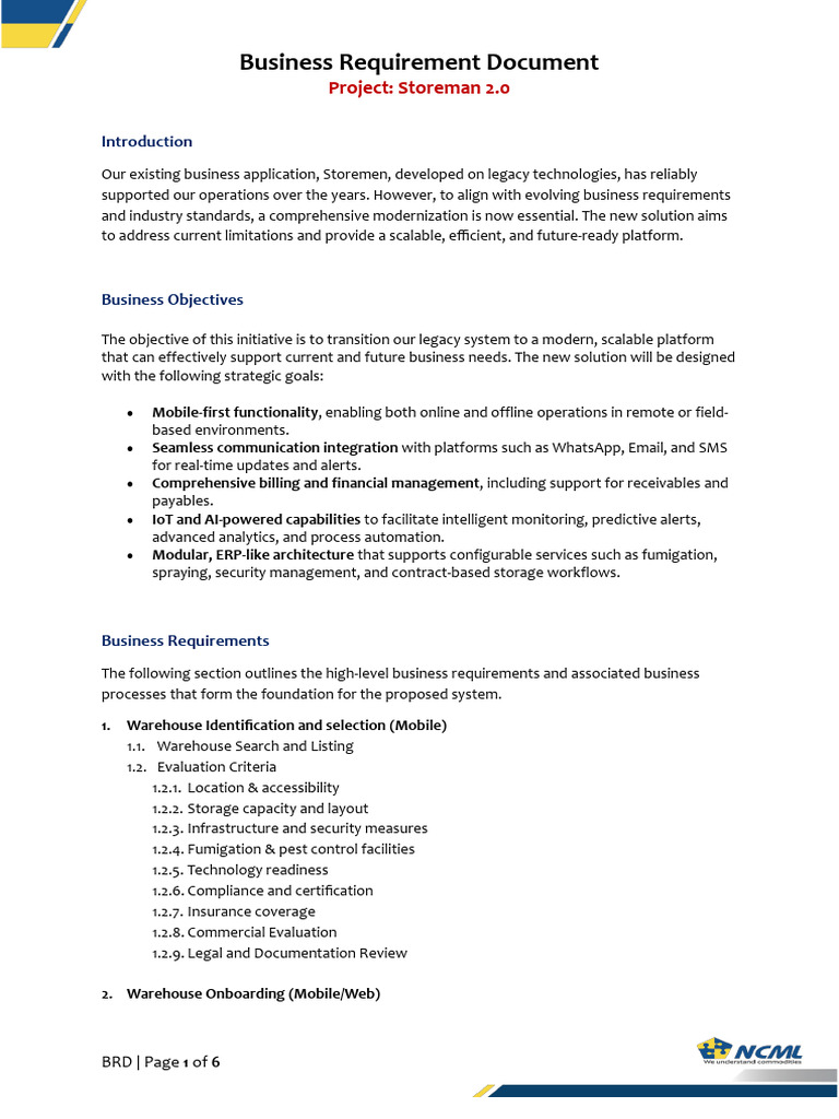 BRD (High Level) - Storeman 2.0 Ver_1.0 | PDF | Loans | Receipt