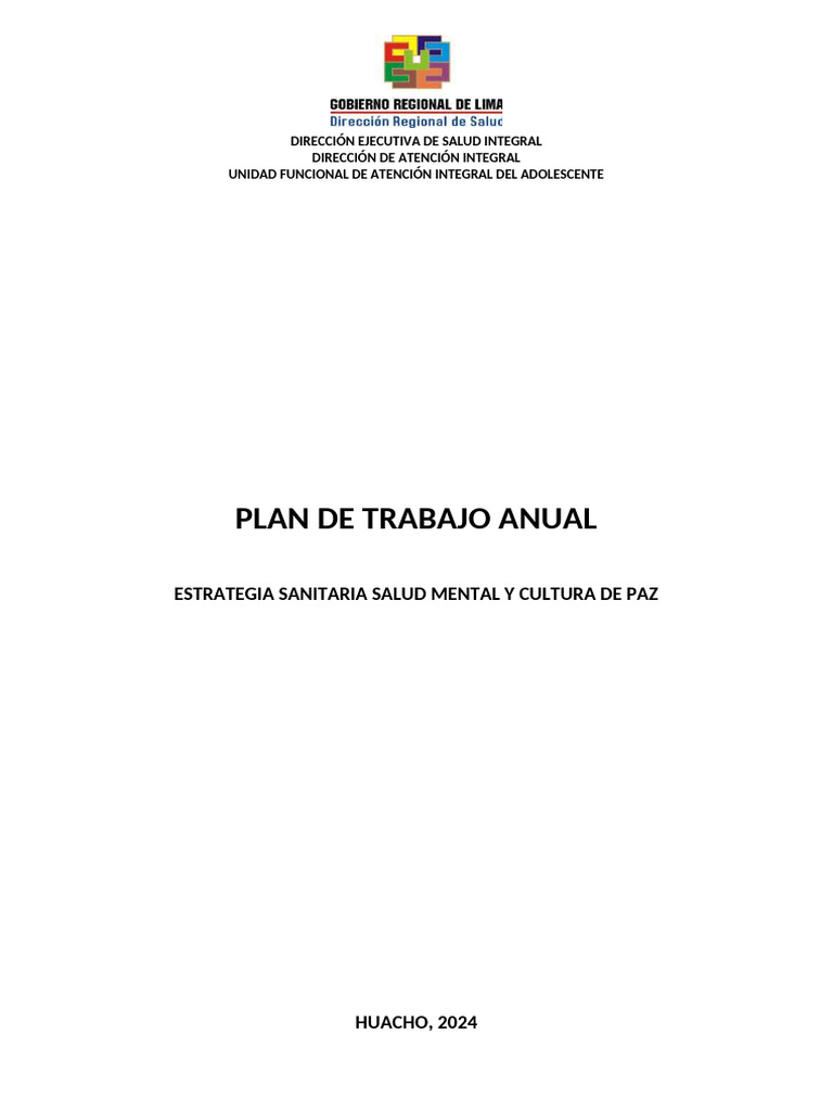 Plan Anual Salud Mental 2024 Huacho | PDF | Salud mental | Trastorno mental