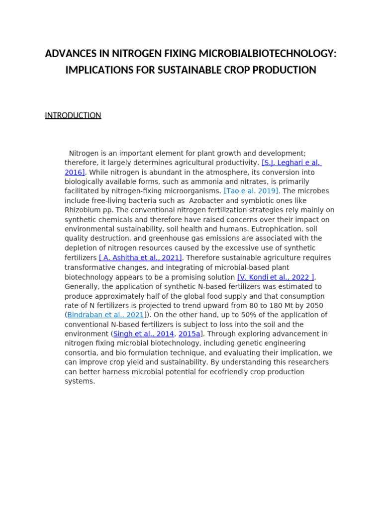 Advances in Nitrogen Fixing Microbialbiotechnology | PDF