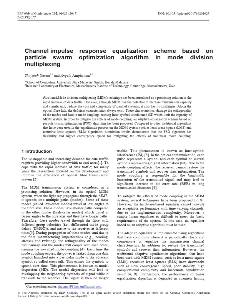 PSO-Based Equalization for MDM Systems | PDF | Fiber Optic ...